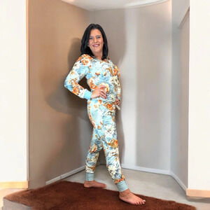 Shirley & Stone Blue Boho Floral Blue Lounge Pajama Set for Women comfortable